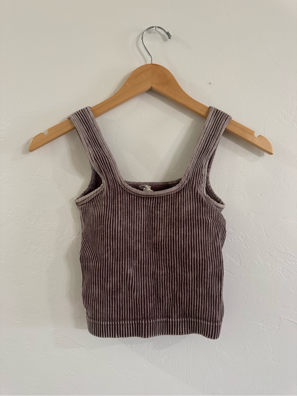 Zenana Mineral Wash Ribbed Cropped Tank Top Size S/M Square Neck Seamless